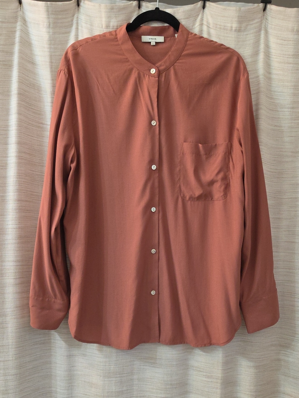 Vince Viscose Band Collar Blouse in Terracotta, Size Large